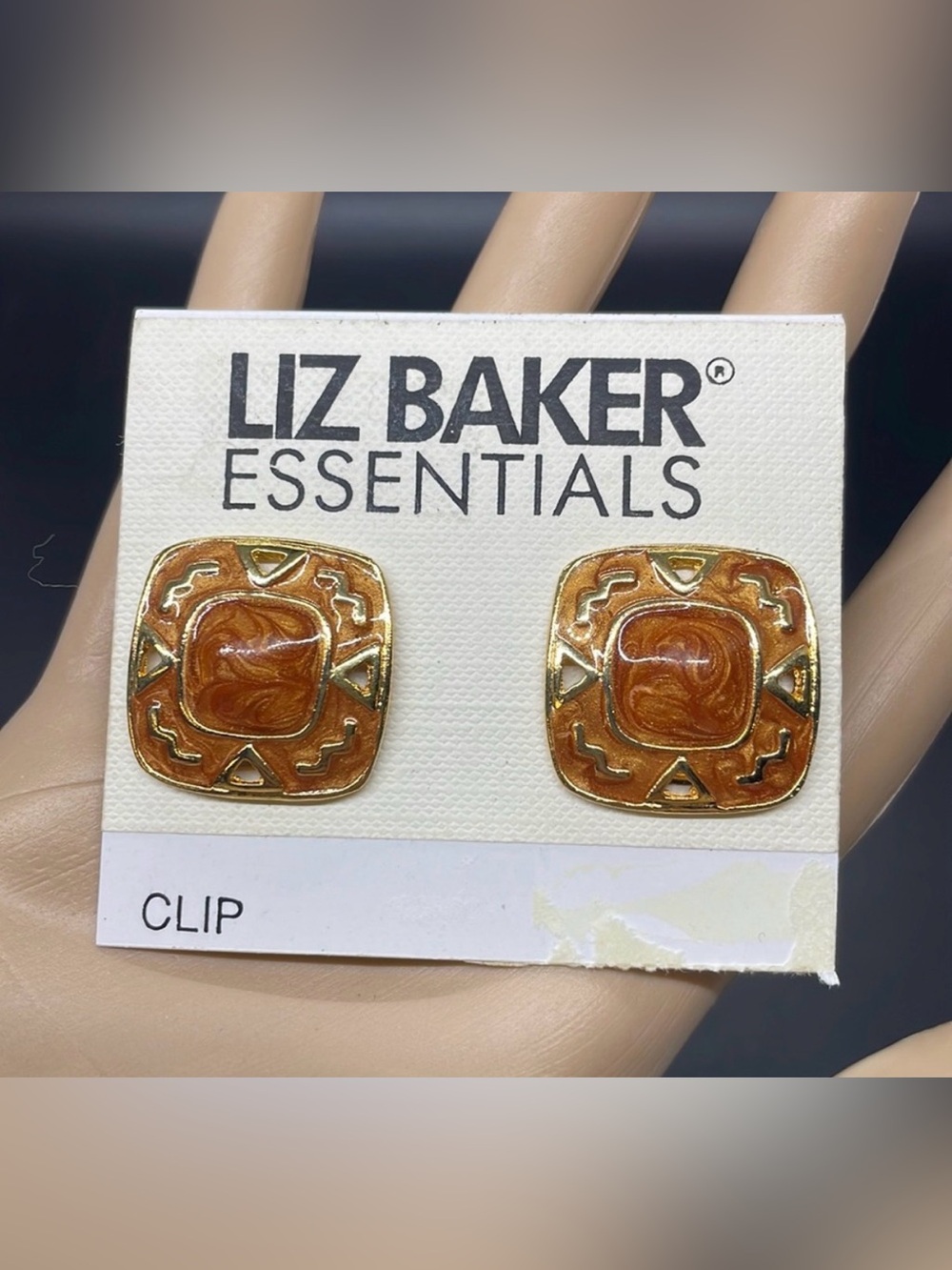 NWT Vintage 90’s Liz Baker metallic bronze gold square clip on earrings